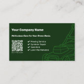 Carte De Visite QR Code Mower Outline Custom Dark Green Lawn Care (Devant)