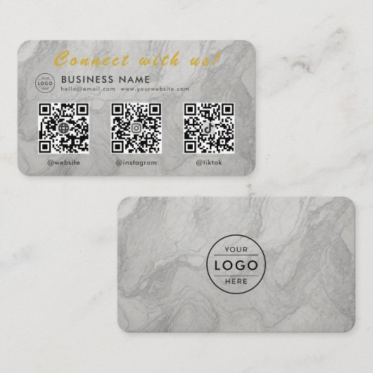 Carte de visite QR Code Multi Social Marble Blanc  (Devant / Derrière)