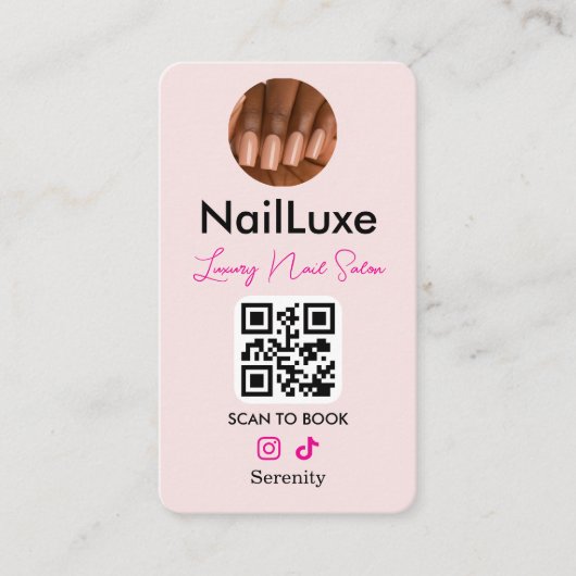 Carte De Visite QR Code Nail Technician Blush Pink Photo (Devant)
