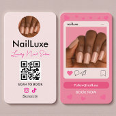 Carte De Visite QR Code Nail Technician Blush Pink Photo
