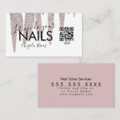 Carte De Visite QR CODE Nails Salon Blush Parties scintillant rose (Devant / Derrière)
