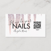 Carte De Visite QR CODE Nails Salon Blush Parties scintillant rose (Devant)