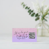 Carte De Visite QR CODE Nails Salon Citation Violet rose (Debout devant)