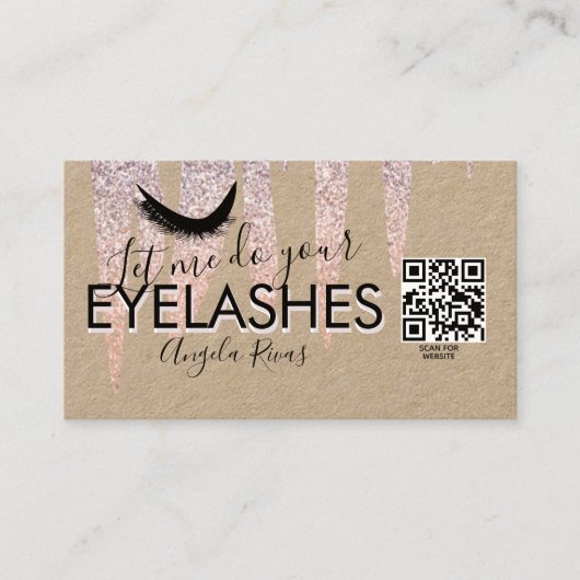 Carte De Visite QR CODE Nails Salon Parties scintillant rose goutt (Devant)