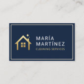Carte De Visite QR Code Navy Blue Gold Cleaning Services (Devant)