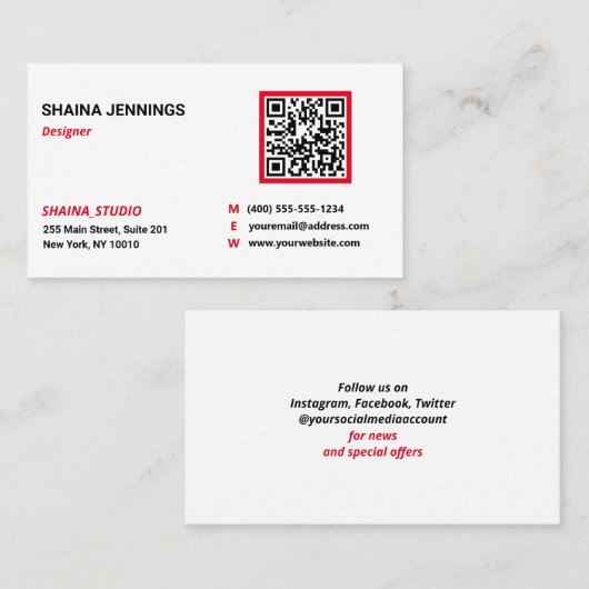 Carte De Visite QR Code Nettoyage moderne Noir Rouge Blanc (Devant / Derrière)