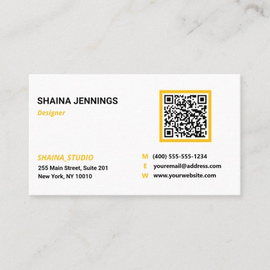 Carte De Visite QR Code Networking Modern Black Yellow White (Devant)