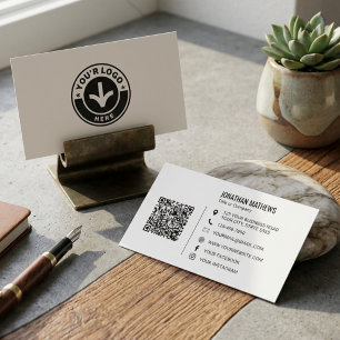 Carte de visite QR Code noir et blanc minimaliste