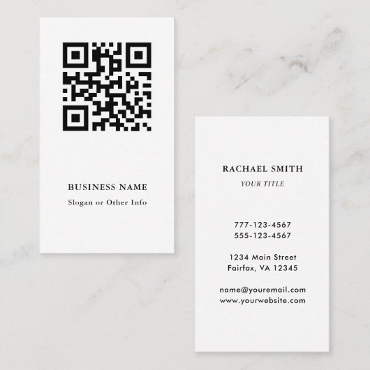 Carte De Visite QR Code noir et blanc moderne (Devant / Derrière)