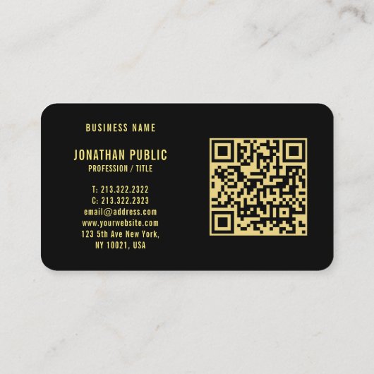 Carte De Visite QR Code Noir Et Or Élégant Modèle Luxe (Dos)