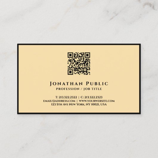 Carte De Visite QR Code Noir Et Or Élégant Modèle Moderne (Dos)