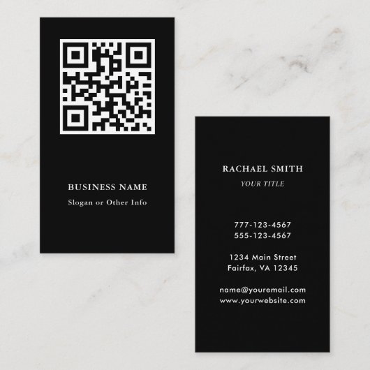 Carte De Visite QR Code noir moderne (Devant / Derrière)
