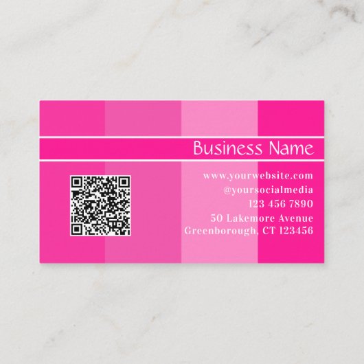 Carte De Visite QR Code Nom moderne Hot Pink Stripes (Dos)