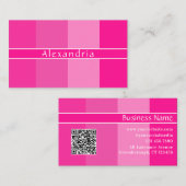Carte De Visite QR Code Nom moderne Hot Pink Stripes (Devant / Derrière)