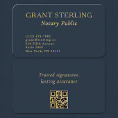 Carte De Visite QR Code Notary Public Navy Blue Gold