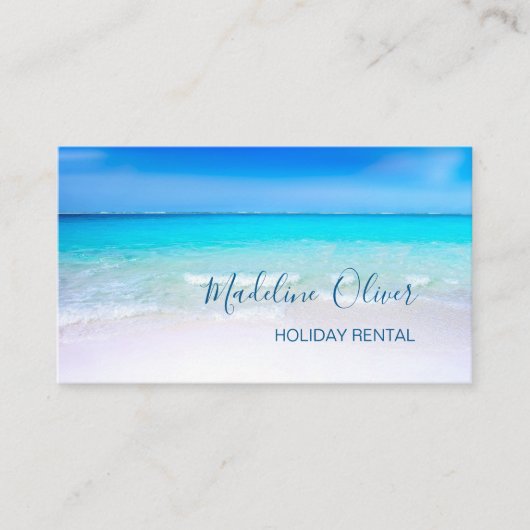 Carte De Visite QR Code Ocean Beach Location de vacances Bleu élég (Devant)