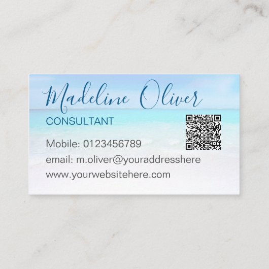 Carte De Visite QR Code Ocean Beach Sea Travel Aqua Blue élégant (Dos)