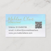 Carte De Visite QR Code Ocean Beach Sea Travel Aqua Blue Gold (Dos)