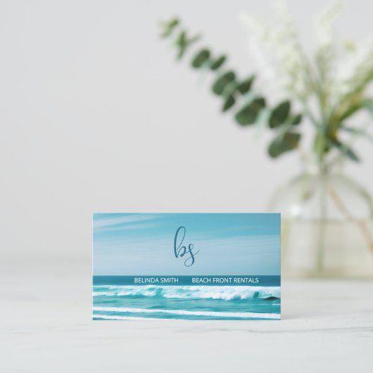 Carte De Visite QR Code Ocean Wave Initials (Debout devant)