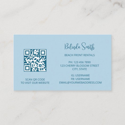 Carte De Visite QR Code Ocean Wave Initials (Dos)