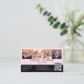 Carte De Visite qr code ongles artiste 4 photos collage rose noir (Debout devant)