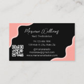 Carte De Visite qr code ongles artiste tech noir rose élégant (Dos)