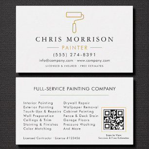 Carte de visite QR Code Or Blanc Peintre Moderne