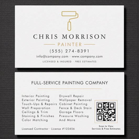 Carte de visite QR Code Or Blanc Peintre Moderne