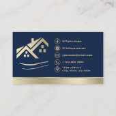 Carte de visite QR Code Or Maison Bleu Nuit Immobi (Dos)