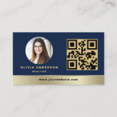 Carte de visite QR Code Or Maison Bleu Nuit Immobi (Devant)