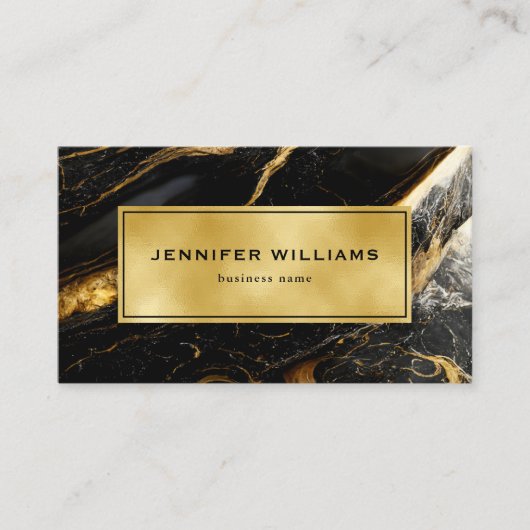 Carte De Visite QR Code Or moderne Noir et Marbre blanc (Devant)