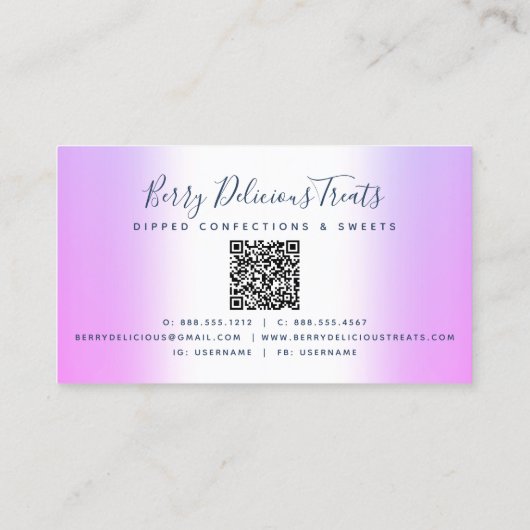 Carte De Visite QR Code Parties scintillant violet Chef de confect (Dos)