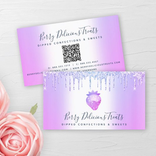 Carte De Visite QR Code Parties scintillant violet Chef de confect