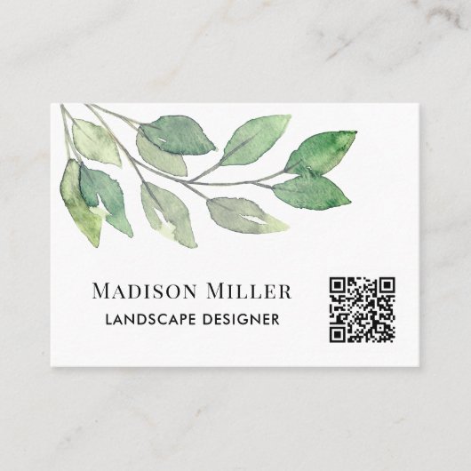 Carte De Visite QR Code Paysage Designer Aquarelle Verdure (Devant)