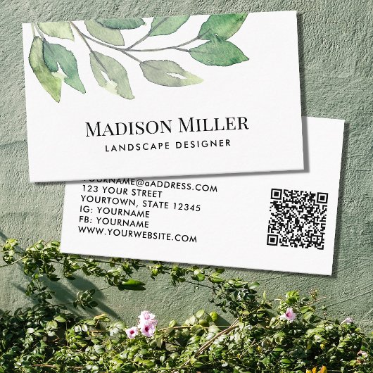 Carte De Visite QR Code Paysage Designer Vert