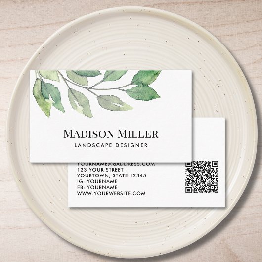 Carte De Visite QR Code Paysage Designer Vert
