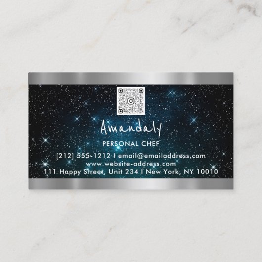 Carte De Visite QR Code Personal Chef Cuisine Restaurant Turquoise (Dos)