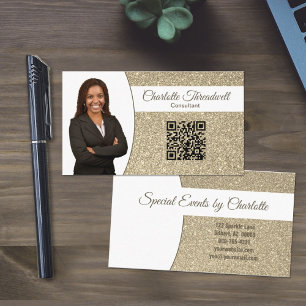 Carte De Visite QR Code Personnalisé avec Paillettes Dorées Subtil