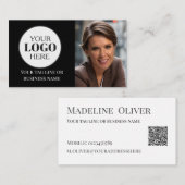 Carte De Visite QR Code Photo Black White Logo Simple (Devant / Derrière)