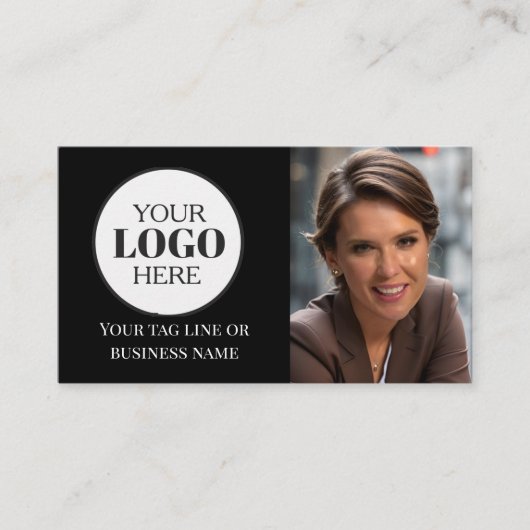 Carte De Visite QR Code Photo Black White Logo Simple (Devant)