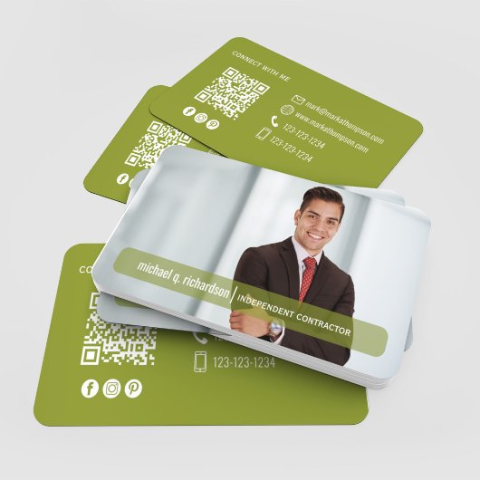 Carte De Visite QR Code Photo Contact Olive Green Modern 