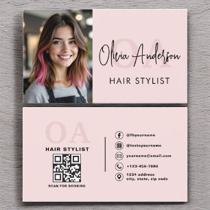 Carte De Visite QR Code Photo Hair Styliste Monogramme Typographie