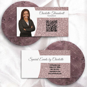 Carte De Visite QR Code Photo Personnalisé Paillettes Or Rose Prof