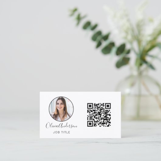 Carte De Visite QR Code photo professionnelle noir blanc (Debout devant)