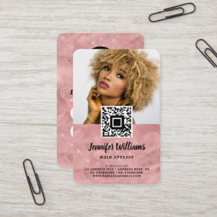 Carte De Visite QR Code Photo rose moderne Loyauté Modèle