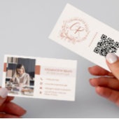 Carte De Visite QR Code Photo Terracotta Floral Monogramme