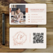 Carte De Visite QR Code Photo Terracotta Floral Monogramme