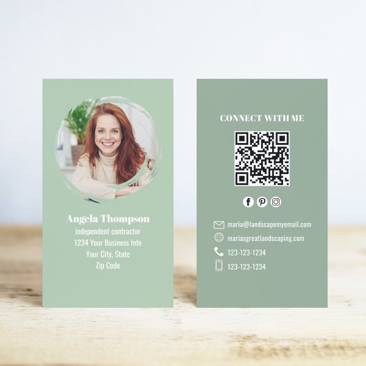 Carte de visite QR Code Photo Verte Connectez-vous