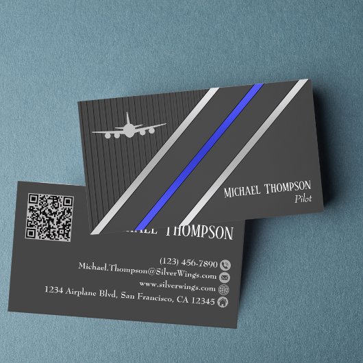 Carte De Visite QR Code Pilote Professionnel Aviation de Style