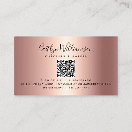 Carte De Visite QR Code Pink Cupcake Glitter Drips Bakery Black (Dos)